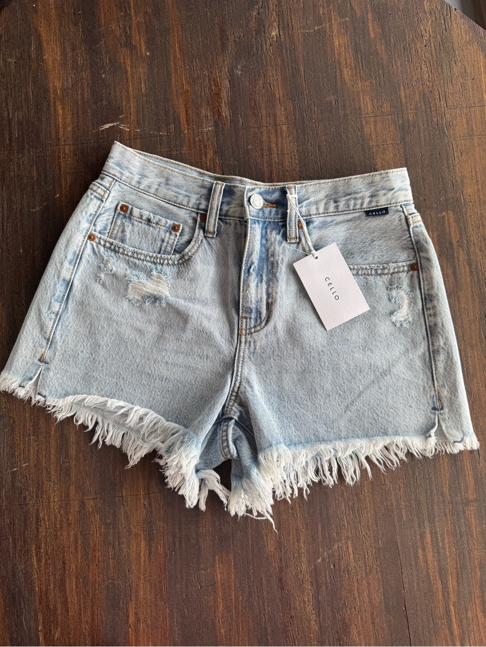Cello Light Wash Distressed Denim  Harvey Cutoff Shorts
